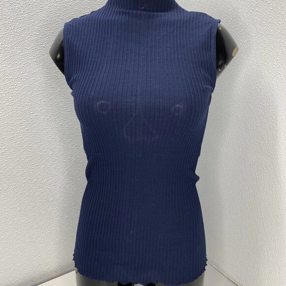 Theory Women’s Funnel Neck Ribbed Sleeveless Tank Top – Navy Blue – Size SP - Picture 1 of 9